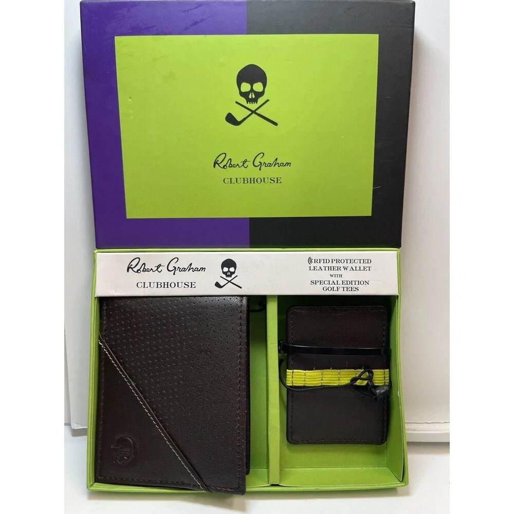 Robert Graham Clubhouse Leather Wallet & Gold Tee Holder (Missing Tees) New